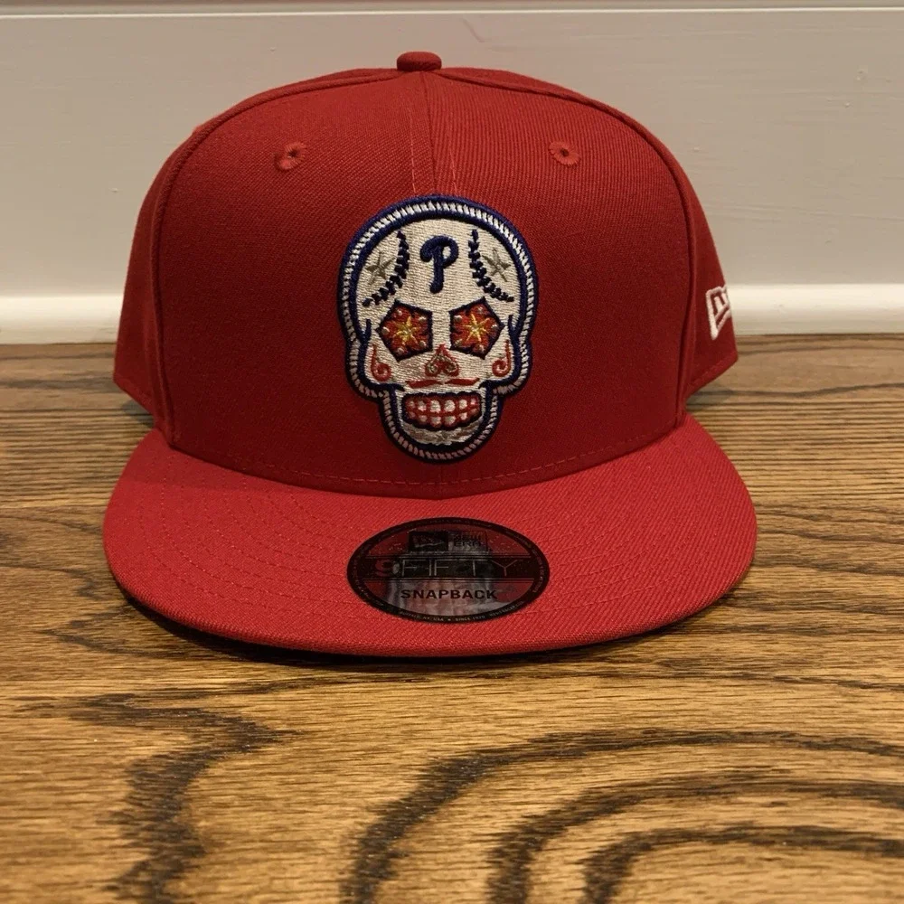 Philadelphia Phillies New Era 9FIFTY Red Sugar Skull Day of the Dead Hat OSFM
